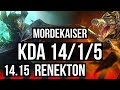 MORDEKAISER vs RENEKTON (TOP) | 14/1/5, 9 solo kills, Legendary, 700+ games | NA Master | 14.15