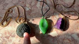 Crystal Pendants: Moldavite, Sugilite, Jade