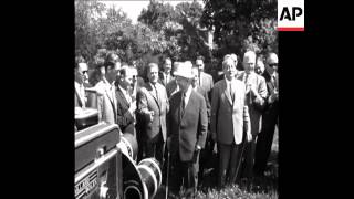 CAN240 SOVIET LEADER NIKITA KHRUSHCHEV AND HIS WIFE VISIT A FARM IN ODENSE, DENMARK