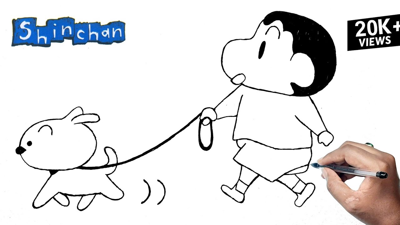 How To Draw Shinchan And Shiro Drawing | Shiro Shinchan Drawing ...