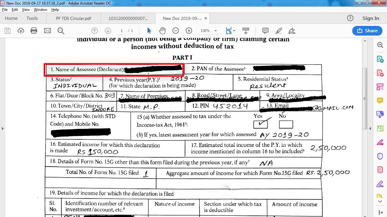 How To Fill Form 15G Form. 15G For PF Withdrawal And Also Upload A ...