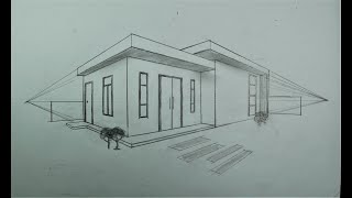 Architectural How To Draw Simple Small Modern House in 2 Point Perspective