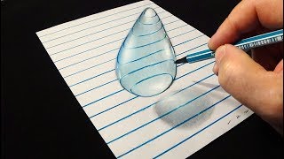 Drawing 3D Water Drop on Line Paper - Trick Art by Vamos
