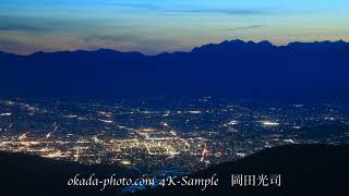 穂高連峰と松本市街の夕夜景　長野県松本市美ヶ原高原　FUKEI 75947