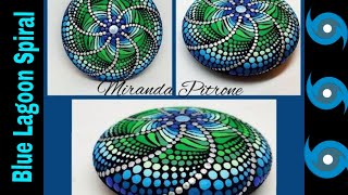 Blue Lagoon Spiral Mandala ~ Dot Art Painting on Art Stone by Miranda Pitrone  using Dotting Tools