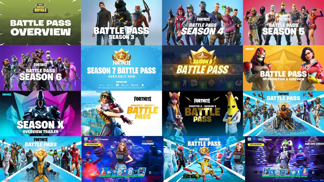 *ALL* Fortnite Battle Pass From Season 1 To Chapter 2 Season 5 - YouTube