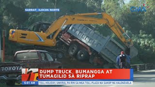 UB: Dump truck, bumangga at tumagilid sa riprap sa Sarrat, Ilocos Norte