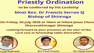 Diocese of Shimoga: Priestly Ordination on 03-07-2020