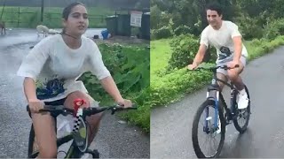 Sara Ali Khan Enjoys Riding Cycle In the Rain With Brother Ibrahim Ali Khan