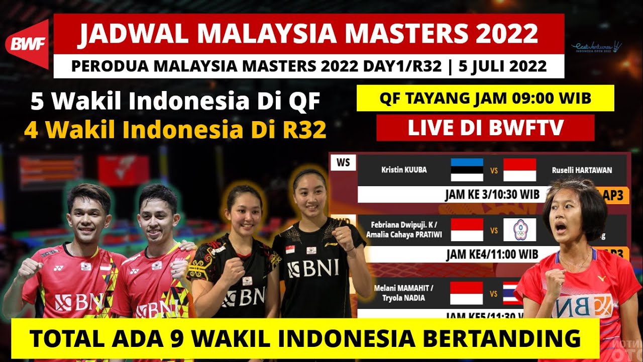 Jadwal Malaysia Master 2022 Day1 Hari Ini: Total 9 Wakil INA Bertanding ...