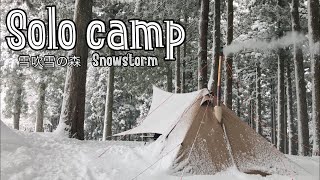 雪中キャンプ　雪吹雪の森　Snowstorm forest パンダTC ムササビウイング　薪ストーブ