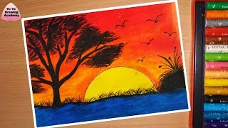 How to Draw Sunset Scenery For Beginners With Oil Pastel Step by Step very easy
