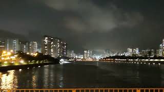 沙田城門河近馬鞍山的傍晚夜景