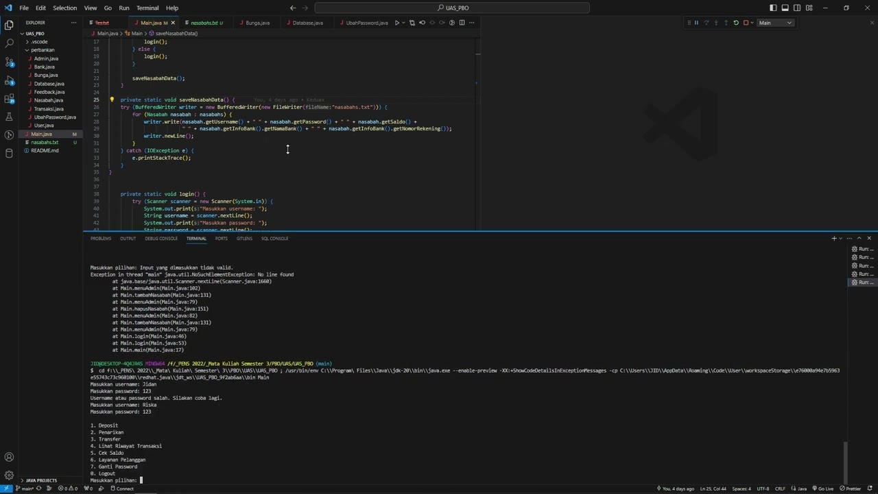 Demo Program Perbankan Sederhana Dengan JAVA - UAS Praktek PBO - YouTube