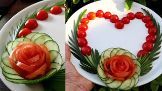 Super Salad Decoration Ideas - Cucumber & Tomato Rose Carving Garnish