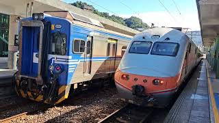 4127次蘇澳發車經由宜蘭線開往瑞芳的單組EMU500型四輛一編組EMU507區間車，212次樹林發車經由北迴線開往花蓮的PPE1021電頭+十二節PP車廂+PPE1006電頭PP自強號