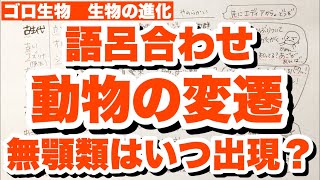 【語呂合わせ】無顎類・魚類・昆虫・両生類・哺乳類・鳥類の出現時期の覚え方　示準化石の語呂合わせ　動物の変遷　生物の進化　ゴロ生物