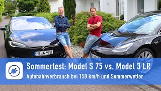 Sommertest: Tesla Model 3 LR gegen Model S 75 bei 150 km/h auf der Autobahn