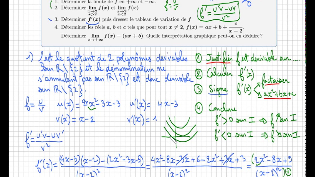 étude D'une Fonction • Calcul De F'(x) • Signe De La Dérivée • Tableau ...