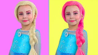 Alice makes a new Haircut and colored hair for Princesses Elsa and Anna