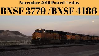 BNSF Intermodal Train BNSF 3779 Westbound Meets Eastbound Manifest Train BNSF 4186