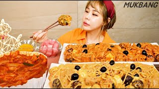 SUB) Korean Spicy Tteokbokki 🔥 Chicken  Rose Pasta \u0026 Truffle Cream Pasta REAL SOUND ASMR MUKBANG