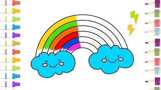 Rainbow clouds drawing , painting  and coloring for kids, toddlers, elders, step by step rainbow