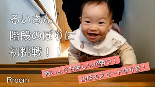 るいさん、初めて階段に挑戦！【生後12ヵ月ベビー】【階段】【Rroom】