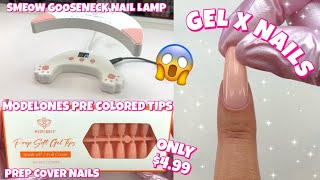 TRYING MODELONES PRE COLORED SOFT GEL NAIL TIPS \u0026 SMEOW GOOSENECK NAIL LAMP | EASY GEL X NAILS