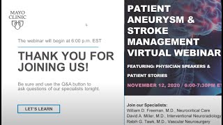 Mayo Clinic Florida Aneurysm & Stroke Management Virtual Zoom Webinar