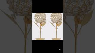 WebelKart New Premium Crystal Rose Brass Candle Holder for Decoration - Set of 2 (8.50 in)