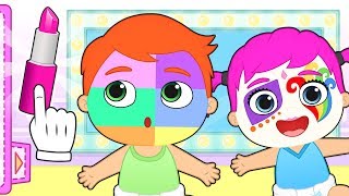 BABIES ALEX AND LILY 👶 Make a mask with colored makeup 💄🎭 Cartoons for kids