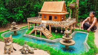 Rescue kitten from ground hole build Cat House - Cat Playground and Aquarium Fish Pond
