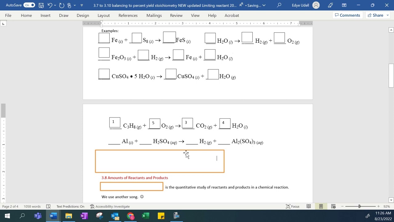 3 7 To 3 10 Balancing To Percent Yield Stoichiometry Limiting Reactant ...