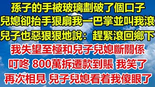 孫子的手被玻璃劃破了個口子，兒媳卻抬手狠扇我一巴掌並叫我滾，兒子也惡狠狠地說：趕緊滾回鄉下，我失望至極和兒子兒媳斷關係，叮咚，800萬拆遷款到賬，我笑了，再次相見，兒子兒媳看着我傻眼了 #家庭