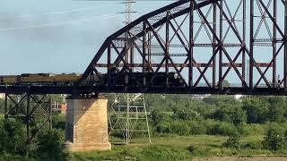 The Union Pacific Big Boy steam locomotive crosses MaCArthur Bridge into St. Louis Missouri.