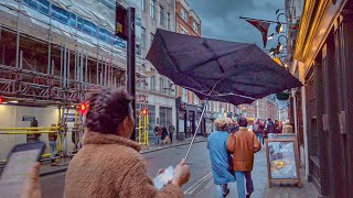 Blustery Rainy London Walk in Soho & West End incl. Alleys