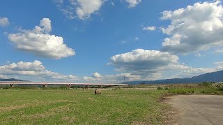 Looking at the sky from a scooter: Chikugo River, Ryochiku Bridge from Asaha Ohashi Bridge