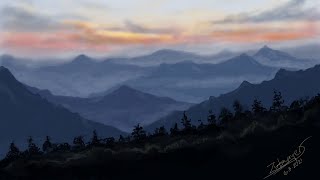 Time-lapse Mountain Sunset Painting | Ipad Air Painting | আইপ্যাড এয়ার পেইন্টিং | Procreate