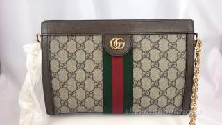 【雪曼國際精品】GUCCI 503877-K05NG-8745 Ophidia GG帆布印花綠紅綠織帶皮革手拿/肩背包