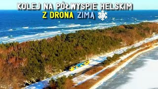 Kolej na Półwyspie Helskim z drona zimą // Winter railway at Hel Peninsula by drone