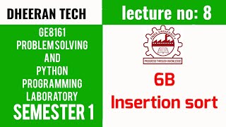 GE8161|PSPP LAB|Manojkumar Lectures|PYTHON LAB| insertion sort program