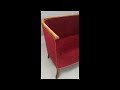 vintage 2 seater sofa in red velvet upholstery made in denmark