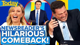 Newsreader’s swift comeback leaves TV hosts in stitches | Today Show Australia