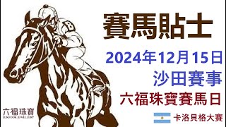 賽馬貼士 沙田賽事 (2024年12月15日) [六福珠寶賽馬日 Lukfook Jewellery Raceday]