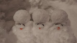 雪まみれで幸せそうな雪だるまくん達。（2024年3月2日) Yukidarumakun tachi〜little snowmen