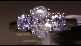 #82553 | T2.26ct/C1.51ct | Three Stone, Oval Centre with Two Round Brilliant on Each Side | Platinum