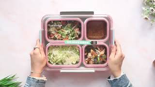 Double Layer Insulated Leakproof Stainless Steel 4 Compartment Bento Lunch Box with Free Thermal Bag