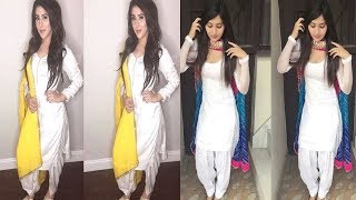 Plain White Patiala Salwar Kameez With Contrast Dupatta||White Punjabi Suit With Colour Combination