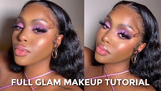 Full Glam Makeup Tutorial || Purple Eyeshadow + New Hightlight/Contour Method + The Best Summer Hair